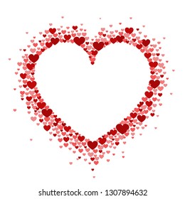 Frame of red hearts in the shape of a hart. Vector Valentine's day greeting card or wedding invitation