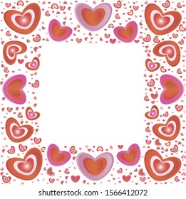 Frame of red and pink hearts. The basis for a bright postcard.