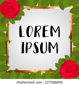 Frame with red roses and leaf  Vector illustration