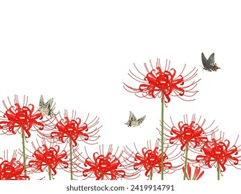 Frame of red spider lily and swallowtail butterfly
 svg