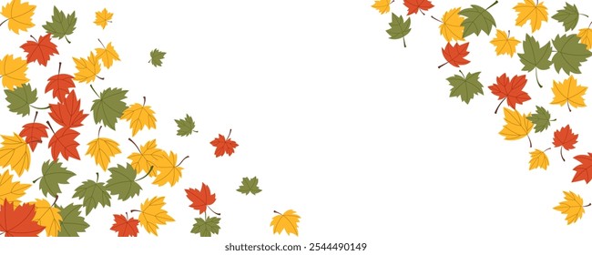 Frame with red, yellow and green color maple leaves vector illustration. Fall foliage space for text festival