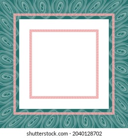 Frame for registration of congratulations and invitations from abstract elements of green and pink color with a gradient fill on a white background.