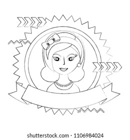 frame retro woman with ribbon character icon