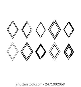 Frame rhombus texture element, outline border grunge shape icon, decorative doodle for design in vector illustration