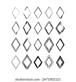 Frame rhombus texture element, outline border grunge shape icon, decorative doodle for design in vector illustration