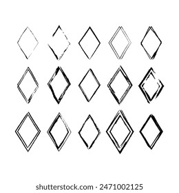 Frame rhombus texture element, outline border grunge shape icon, decorative doodle for design in vector illustration