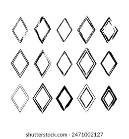 Frame rhombus texture element, outline border grunge shape icon, decorative doodle for design in vector illustration