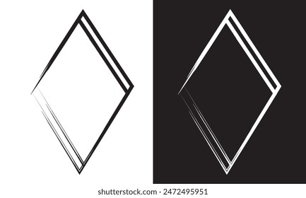 Frame rhombus texture element, outline border grunge shape icon, decorative doodle for design in vector illustration.  isolated black and white background. EPS 10