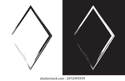 Frame rhombus texture element, outline border grunge shape icon, decorative doodle for design in vector illustration.  isolated black and white background. EPS 10