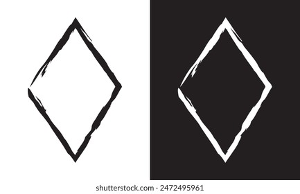 Rahmen Rhombus Textur Element, Umriss Rand Grunge Form Symbol, dekorative Doodle für Design in der Vektorillustration. isoliert Schwarz-Weiß-Hintergrund. EPS 10