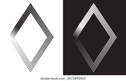 Frame rhombus texture element, outline border grunge shape icon, decorative doodle for design in vector illustration.  isolated black and white background. EPS 10