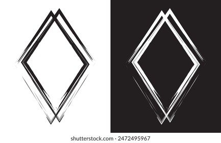 Frame rhombus texture element, outline border grunge shape icon, decorative doodle for design in vector illustration.  isolated black and white background. EPS 10