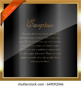 Frame with ribbon. Gold  frame, with space for your text. Vector illustration, on black background.