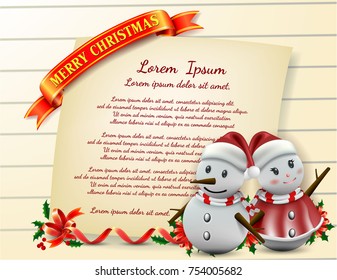 Frame ribbon of Smiling snowman and Santa Clause, High detailed vector illustration ,Happy Merry Christmas and happy new year companions.