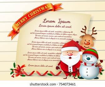 Frame ribbon of Smiling snowman and Santa Clause, High detailed vector illustration ,Happy Merry Christmas and happy new year companions.