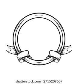 frame with ribbon strap vector line art handdrawn illustration