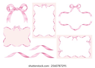 Frame of Ribbons watercolor stye for invitation card, art work, template and so on.