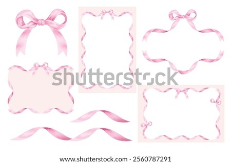 Frame of Ribbons watercolor stye for invitation card, art work, template and so on.