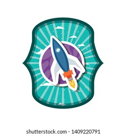 frame with rocket flying and planet of the solar system