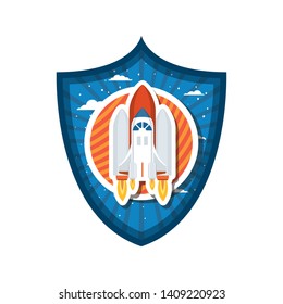 frame with rocket flying and planet of the solar system