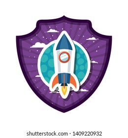 frame with rocket flying and planet of the solar system