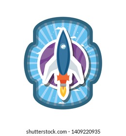 frame with rocket flying and planet of the solar system