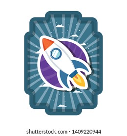 frame with rocket flying and planet of the solar system