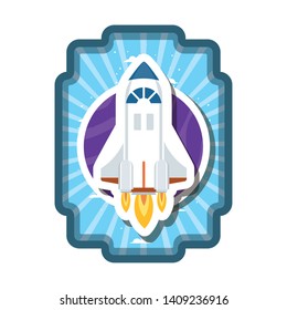 frame with rocket flying and planet of the solar system