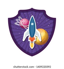 frame with rocket flying and planets of the solar system
