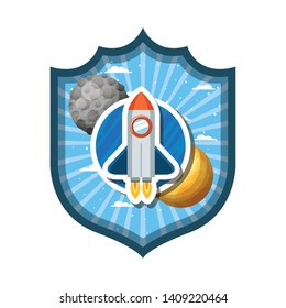 frame with rocket flying and planets of the solar system