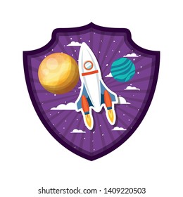 frame with rocket flying and planets of the solar system