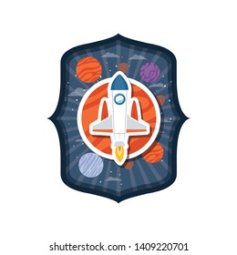 frame with rocket flying and planets of the solar system