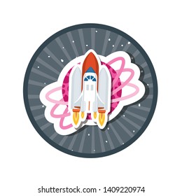 frame with rocket flying and planets of the solar system