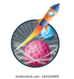 frame with rocket flying and planets of the solar system