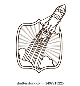 frame with rocket taking off icon