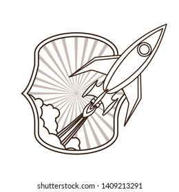 frame with rocket taking off icon