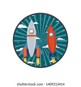 frame with rocket taking off icon