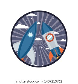 frame with rocket taking off icon