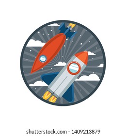 frame with rocket taking off icon
