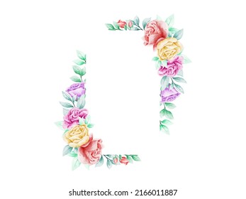 Frame Rose Flower bouquet Watercolor