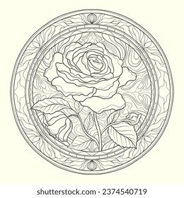 Frame with a rose flower in the style of Art Nouveau. Beautiful rose vintage floral ring composition 1920-1930 years.Vector design.