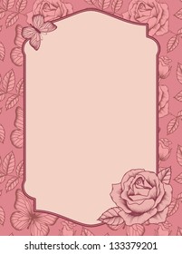 Frame with roses and butterflies