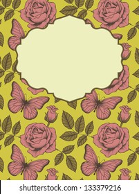 Frame with roses and butterflies