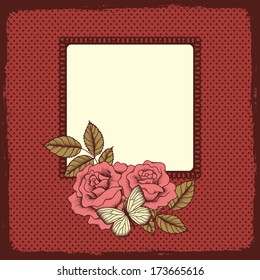frame with roses and butterfly