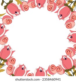 Frame with roses and flowers in trendy style. Plants. Nature. Vector stock illustration. Isolated