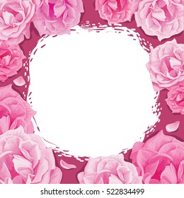 Frame of roses on a pink background