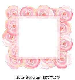 Frame of roses. Roses on a white background. Vector illustration for invitation, greeting card, flyer, banner, poster. For women's clothing stores, cosmetics and perfumes.