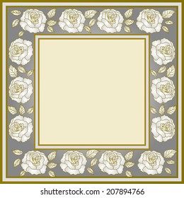 frame with roses, stylized gray and white, vector
