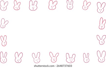 Frame of rough cute rabbits doodle. Hand drawn illustration vector. Copy space.