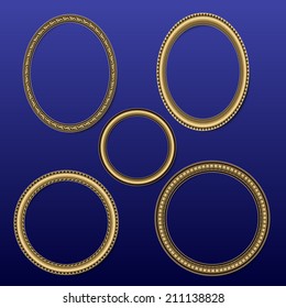 frame round shape for photos and pictures of golden color on a dark blue background 